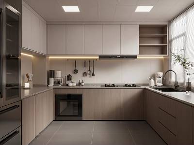 Modern Kitchen Interior Design With Light Cabinets Countertop And Stainless Appliances 3d model