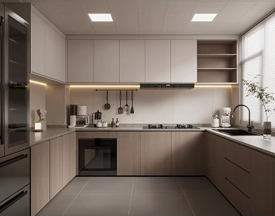 Modern Kitchen Interior Design With Light Cabinets Countertop And Stainless Appliances 3d model