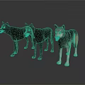 Three Realistic Wolf Models Standing in Black and Gray Colors with Studio Lighting