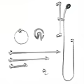 Chrome Shower Fixture Set With Towel Ring Bars And Faucet For Bathroom
