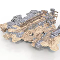 Modern 3D Terrain Model Featuring Rocks Wooden Bridges And Sandy Ground