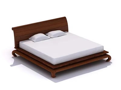 Modern Double Bed With Wooden Frame White Mattress And Two Pillows 3d model