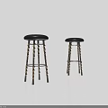 Black Leather Bar Stools With Black Legs And Gold Twisted Details