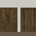 Vintage Wooden Double Doors With Crossed Lines Dot Patterns And Decorative Hardware On Light Wall