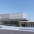 Modern Sales Office Building With Waterfront Location Landscaped Surroundings Trees And Glass Walls