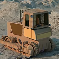 Tracked Bulldozer Functional Vehicle With Cabin And Tracks In Mountainous Rocky Terrain