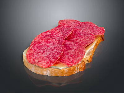 Fresh Toasted Bread Topped with Savory Salami Slices and Butter 3d model