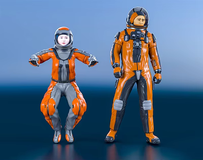 Man In Orange Astronaut Suit Standing With Another Astronaut Full Body View 3d model Man In Orange Astronaut Suit Standing With Another Astronaut Full Body View 3d model