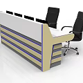 Modern Workstation Console Desk With Multiple Screens And Office Chairs Setup 3d model