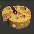 Yellow Holey Cheese 3D Render with a Slice Removed and Round Shape 3d model