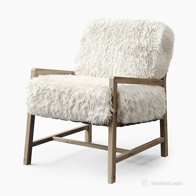 Cozy White Faux Fur Accent Chair With Sturdy Wooden Frame Design 3d model 