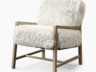 Cozy White Faux Fur Accent Chair With Sturdy Wooden Frame Design 3d model
