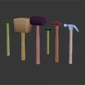 Assorted Hardware Hammers with Wooden Handles and Various Head Styles for DIY 3d model