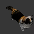 Realistic Calico Cat With White Black Brown Fur Standing On Green Background