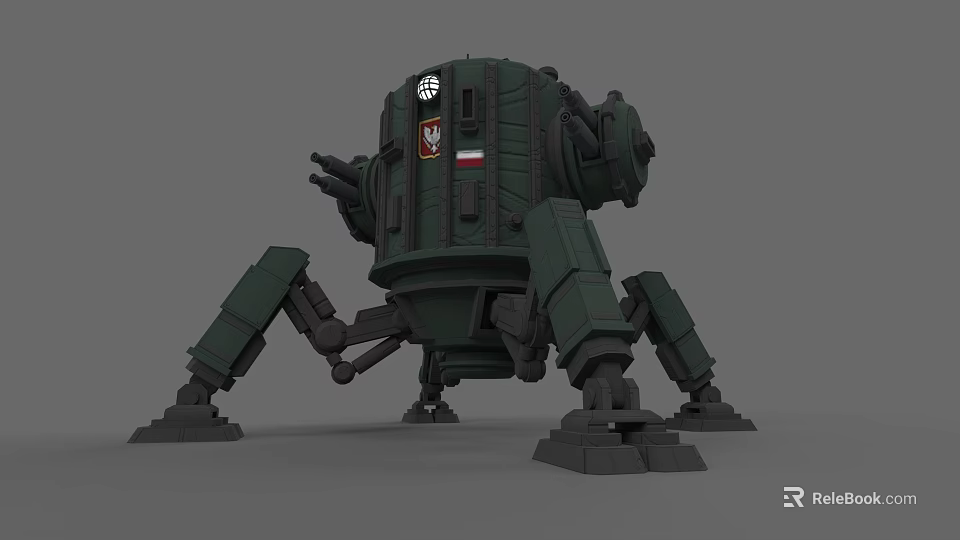 Green Armored Mechanical Combat Weapon With Multi Legged Structure And 3d model 
