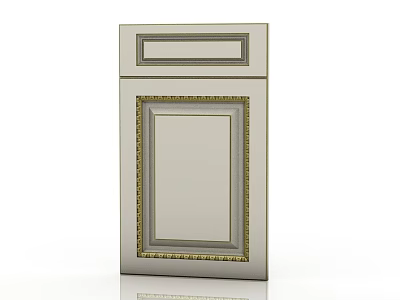 Modern Light Gray Double Door Cabinet With Golden Decorative Trim 3d model