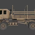 Khaki Military Truck With Open Cargo Bed And Rugged Six Wheel Design