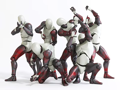 Smart Machines Showcase Various Action Poses with Red and White Color Scheme 3d model
