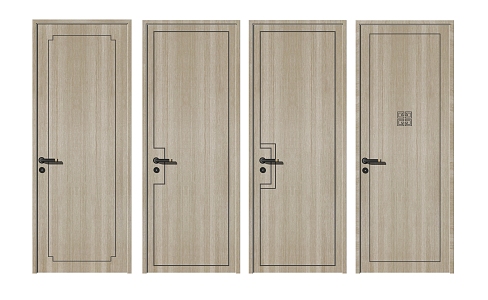 New Chinese style door single door solid wood door 3d model