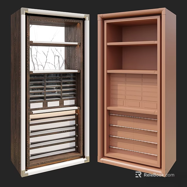 Modern Storage Cabinets With Glass Door Wooden Frame Open Shelves And Metal Bars 3d model 
