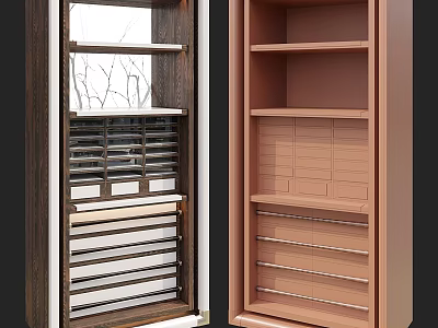 Modern Storage Cabinets With Glass Door Wooden Frame Open Shelves And Metal Bars 3d model
