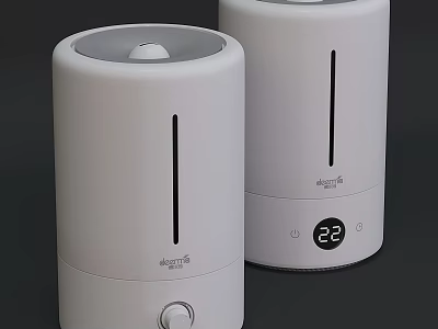 Two White Deerma Humidifiers With Digital Display Showing 22 And Knob Design 3d model