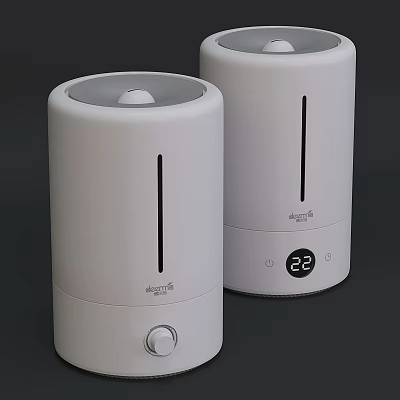 Two White Deerma Humidifiers With Digital Display Showing 22 And Knob Design 3d model
