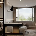 Modern Comfortable Hotel Guest Room With Large Scenic Window And Elegant Warm Interior Design