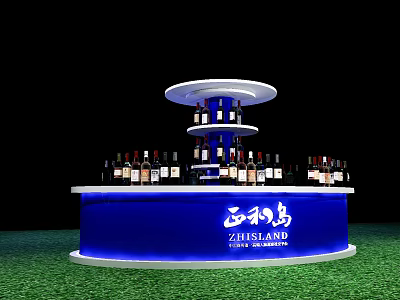 Blue ZHENSLAND Bar Counter With Illuminated Base And Wine Bottles 3d model