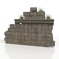 Modern Gray Stone Wall With Stepped Stacked Stones And Grass On Top