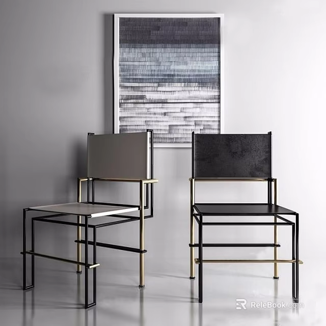 Modern Stylish Dining Chairs With Metal Frame Black Grey Seat And Backrest Design 3d model 