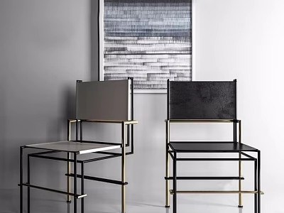 Modern Stylish Dining Chairs With Metal Frame Black Grey Seat And Backrest Design 3d model