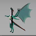 Teal Dragon Character Design With Large Wings And Red Tail Accents