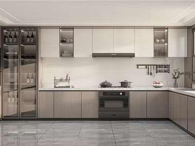 Modern Kitchen Interior Design Featuring Cabinets Countertop Appliances And Tiled Floor 3d model
