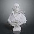Classical White Marble Bust Statue With Flowing Cloak On Pedestal Base 3d model