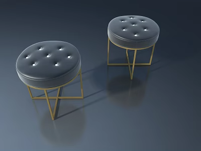 Modern Round Stools With Gray Tufted Seats And Gold Metal Legs 3d model