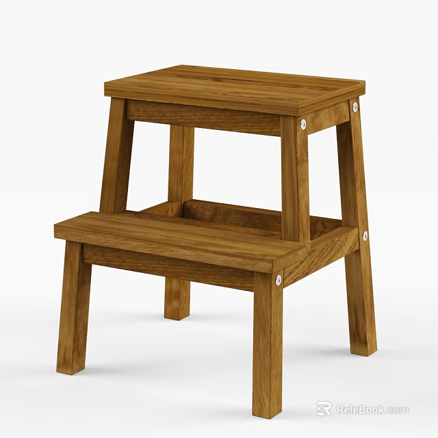 Wooden Two Step Stool With Solid Wood Construction And Practical Household Use 3d model