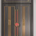 Double Doors With Dark Wood Finish And Intricate Golden Carvings Traditional Design