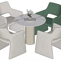 Modern Round Marble Top Table Set with Four White and Green Chairs 3d model