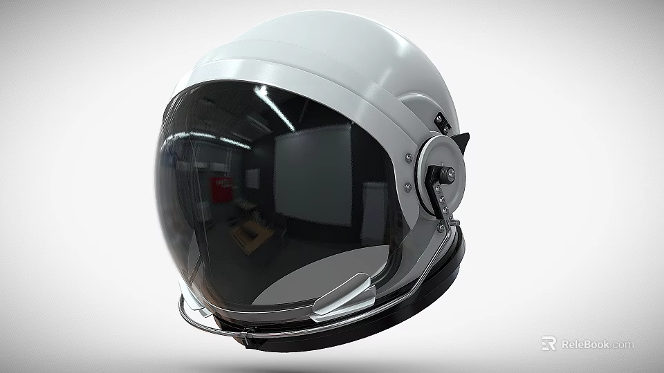 Detailed Modern White Astronaut Helmet With Transparent Visor And Metallic Components 3d model 