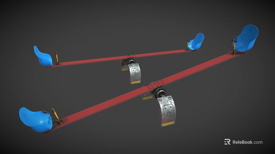Dual Parallel Red Fitness Bars With Blue Seats And Metal Components Design 3d model 