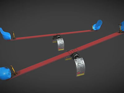 Dual Parallel Red Fitness Bars With Blue Seats And Metal Components Design 3d model