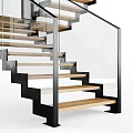Modern Staircase Design With Glass Railing Wooden Steps And Metal Frame