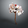 Beautiful Cherry Blossom Bouquet With White Pink Flowers Red Bud Brown Stem And Grey Background