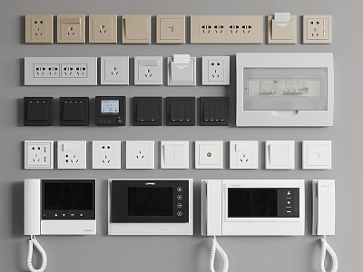 Various Switch Panels with Sockets and Controls in Neutral Color Designs 3d model