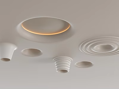 Modern Minimalist White Chandeliers with Circular and Spiral Designs on Ceiling 3d model