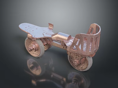 Copper Colored Toy Car With Detailed Carvings Wheels And Metal Seat 3d model