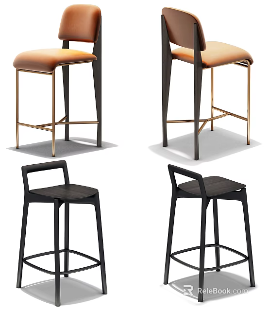 Modern Bar Stools With Leather Seats Metal And Wood Frames Design Styles 3d model 