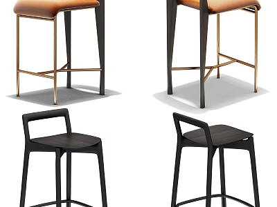 Modern Bar Stools With Leather Seats Metal And Wood Frames Design Styles 3d model