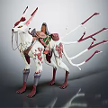 Fantasy Adventurer Riding White Red Mythical Beast With Antlers And Multiple Tails